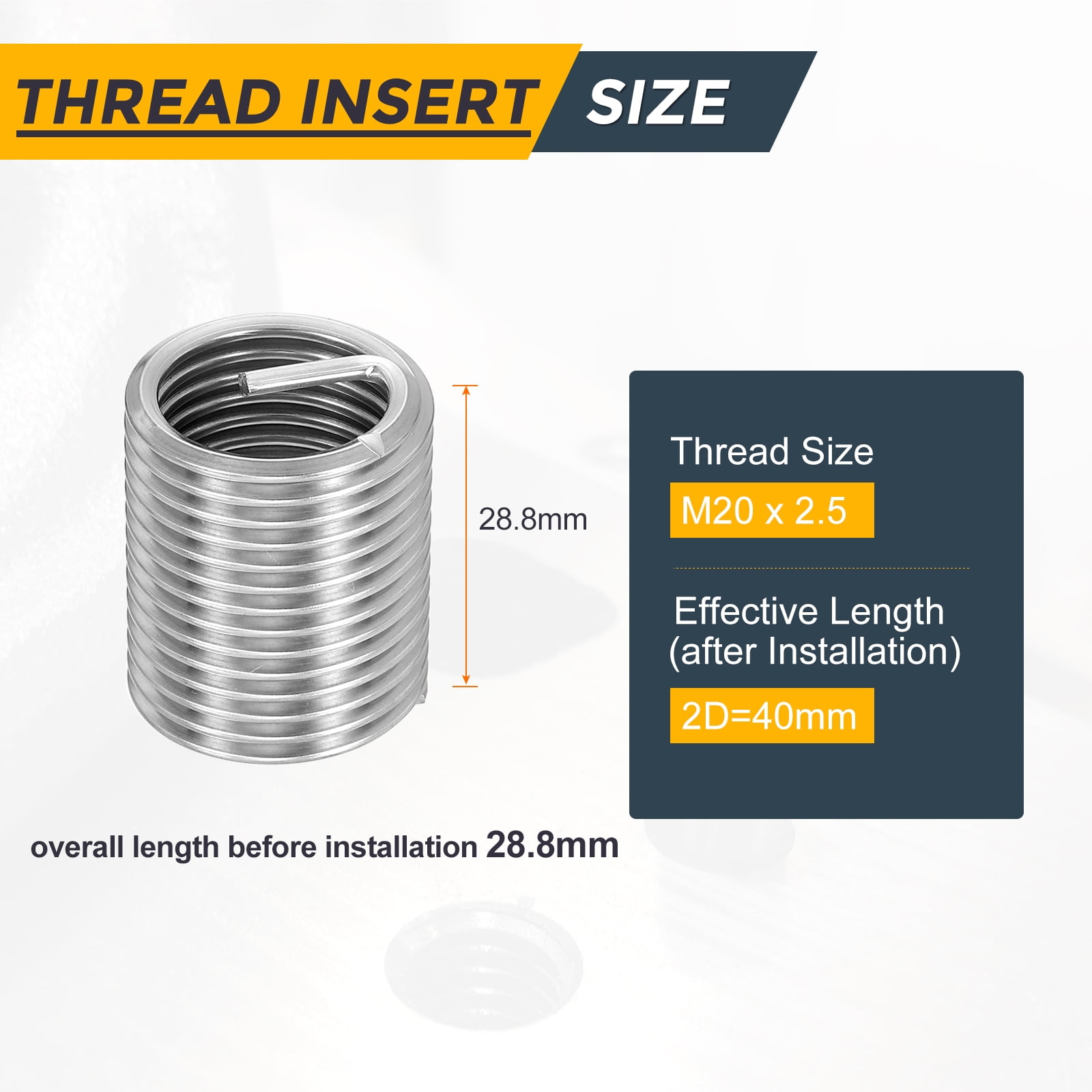 Uxcell 15pcs Wire Thread Inserts M20 x 2.5 x 2D Metric Helical Threaded Sleeve