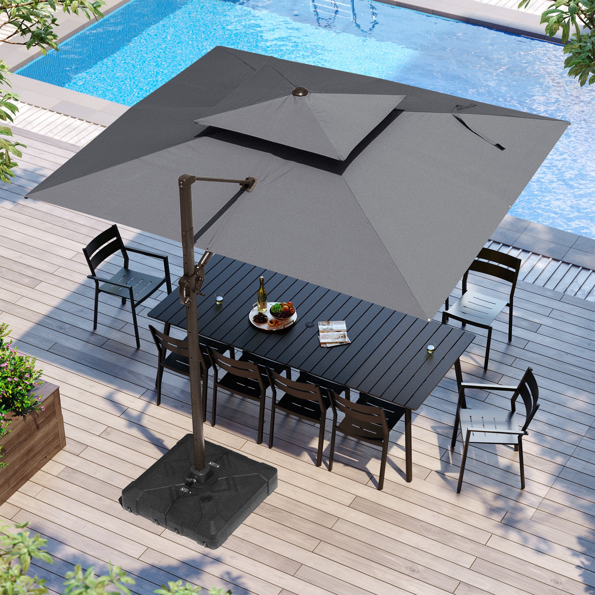 Pellebant 9 ft. x 12 ft. Rectangular Double Top Patio Cantilever Umbrella, Dark Gray