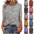 thumbnail image 6 of cocolona Womens 3/4 Sleeve Sequin Tops Button Crew Neck Sparkly Shirts Dressy Casual Blouses Loose Lightweight Tees, 6 of 6