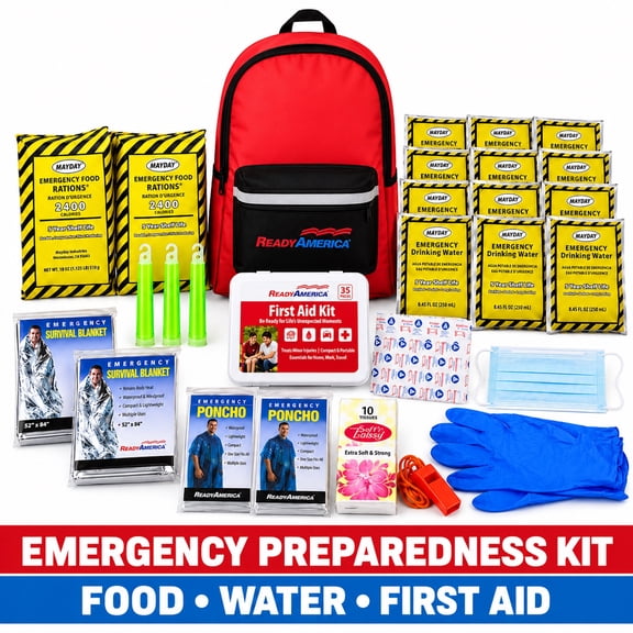 Ready America, 2 Person Emergency Kit (3 Day Backpack), Red, Five Year Shelf Life