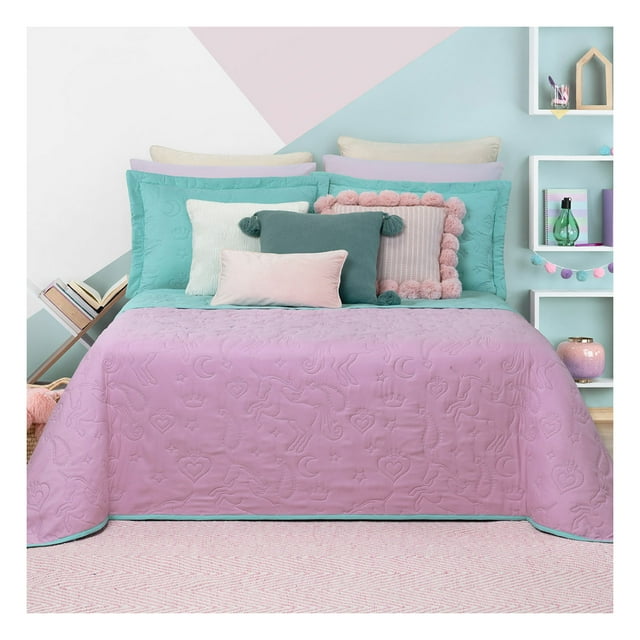 Edredón Ligero Pinsonic Doble Vista con Fundas de Almohada Esquimal (Unicornios, Matrimonial)