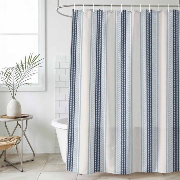 Blue Beige Waterproof Fabric Shower Curtain,Modern Abstract Gradient Vertical Stripes Waterproof Fabric Shower Curtain for Bathroom Curtains Bathtubs Shower Curtains with 12 Hooks Standard 72x72