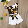 thumbnail image 5 of Qiylii 2 Pcs Girl's Outfit, Floral Short Sleeve Bow Top, Loose Shorts with Belt, 5 of 6