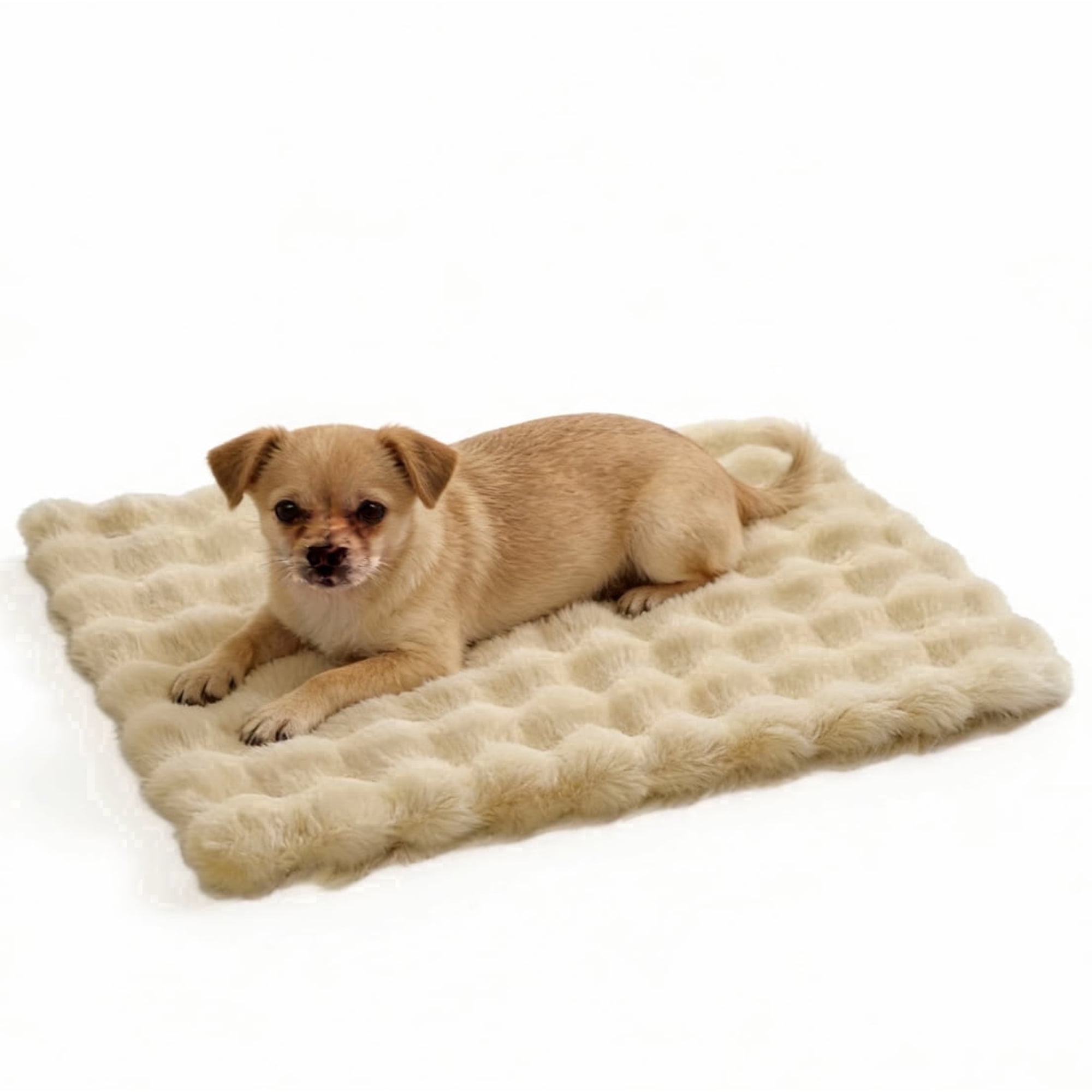Pet Cushion Pad 17.7x23.6" Wheat Brown – 3D Bubble Fleece Cozy Bed Insert, Thickened Warm Sleeping Mat for Dogs & Cats with Joint Support, Machine Washable, All-Season Use