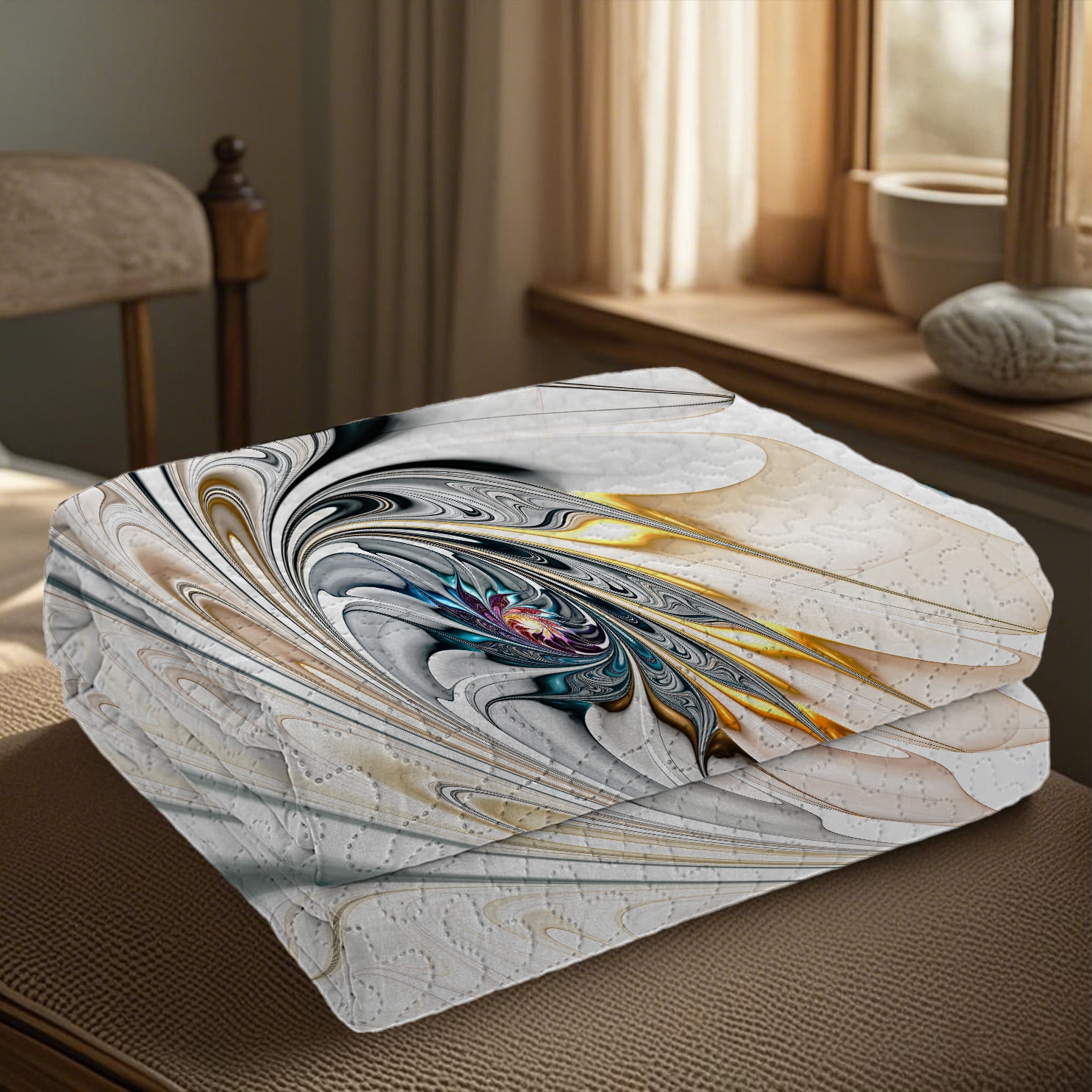 Davulos King Quilt Bedding Set ,3 Pieces Modern Floral California King Quilt Set Reversible Microfiber Bedspread,Lightweight Coverlet Set for All Seasons Bedroom Bed Decor