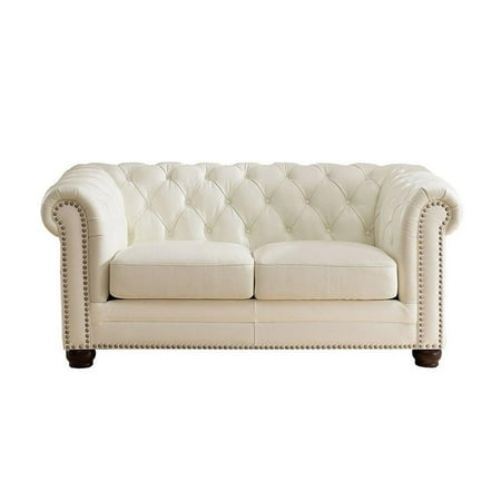 - Luxury Pearl White Top Grain Leather Loveseat Amax Leather Monaco
