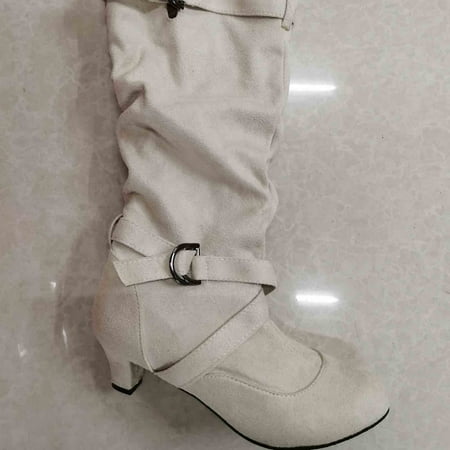 

Akiihool Fall Boots for Women Women s Embroidered Western Cowboy Boots Embroidery Stitched Square Toe Low Heel (Beige 7.5)