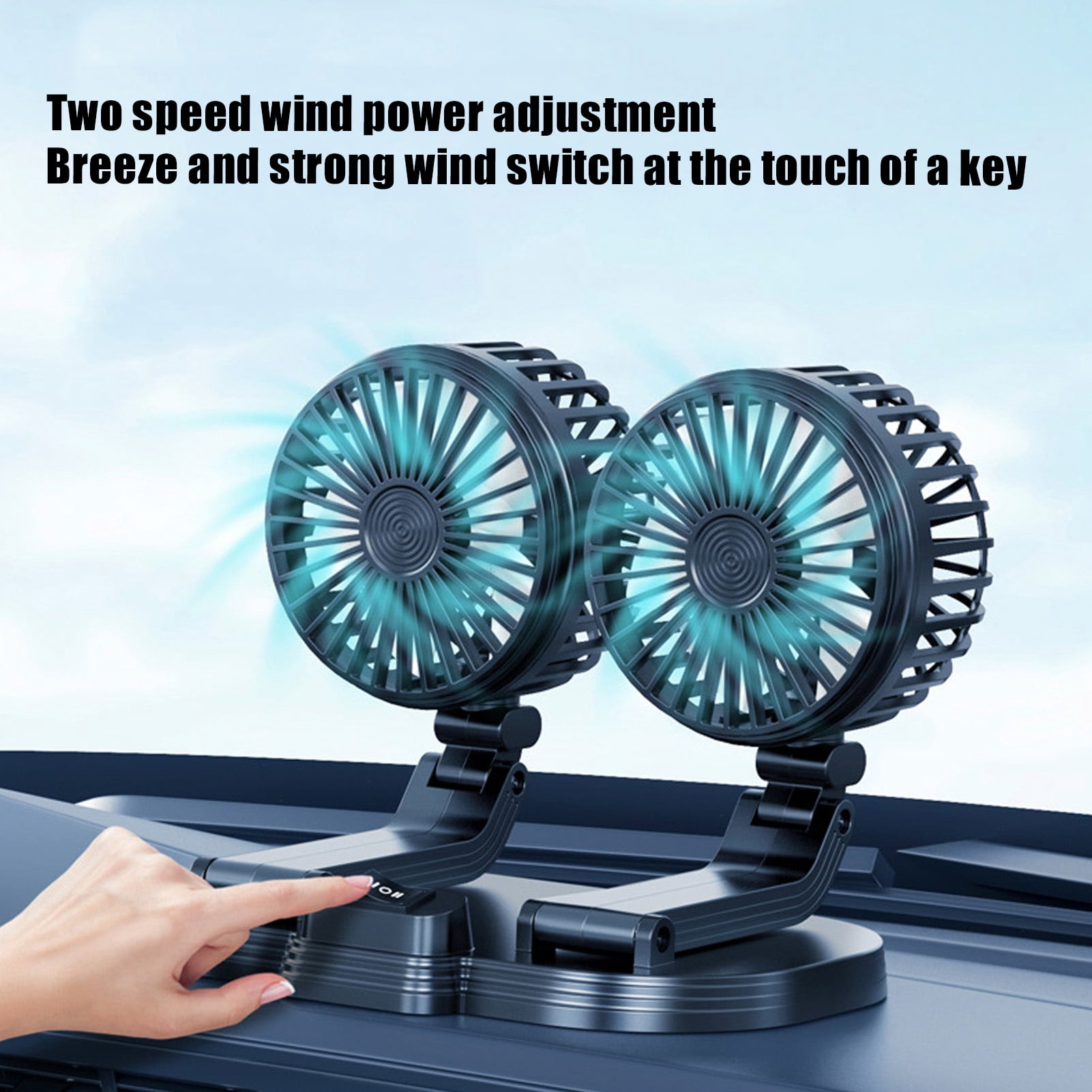 NFTIGB Dual Heads USB Fan for Car Dashboard Multi Speeds Quiet Portable Vehicle Cooling Fan for RV Truck Office, Adjustable Angles, 8.3x5.1x6.3 inches / 21x13x16 cm, Black