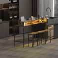 thumbnail image 6 of 4 Piece Bar Table Set with Power Outlet and LED Light, Counter Height Table with 3 Stools,Industrial Style Console Table Set for Living Room, Dining Room, Game Room,Brown, 6 of 13