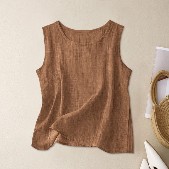 Vmvidoty Womens Tank Tops Summer Loose Sleeveless Tops Scoop Neck 9 Colors Size S-5XL Brown 3XL