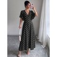 thumbnail image 4 of Womens Black Polka Dot A-Line Maxi Dress V-Neck Button Front Flutter Sleeve, 4 of 6