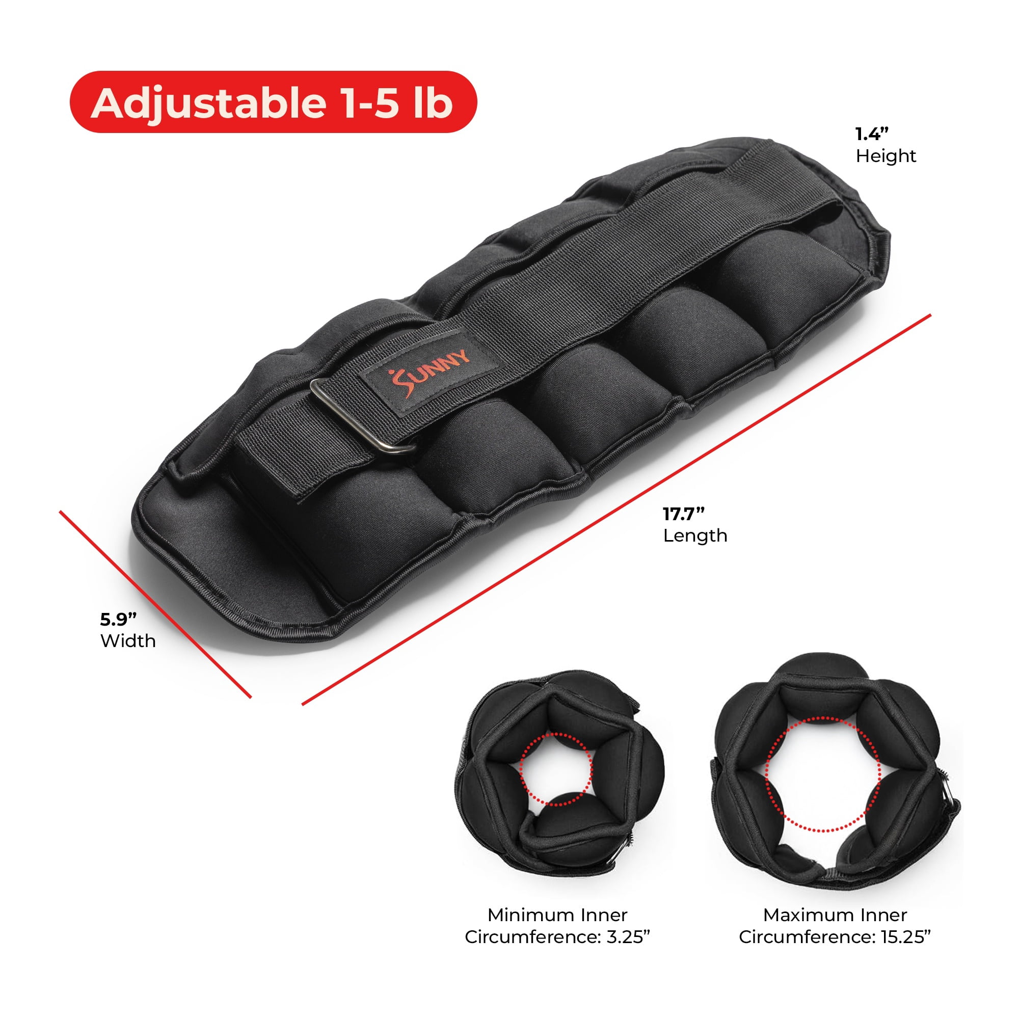 Sunny Health & Fitness Adjustable Ankle Weight 5-Pound (Pair) - SF-WA02-BK