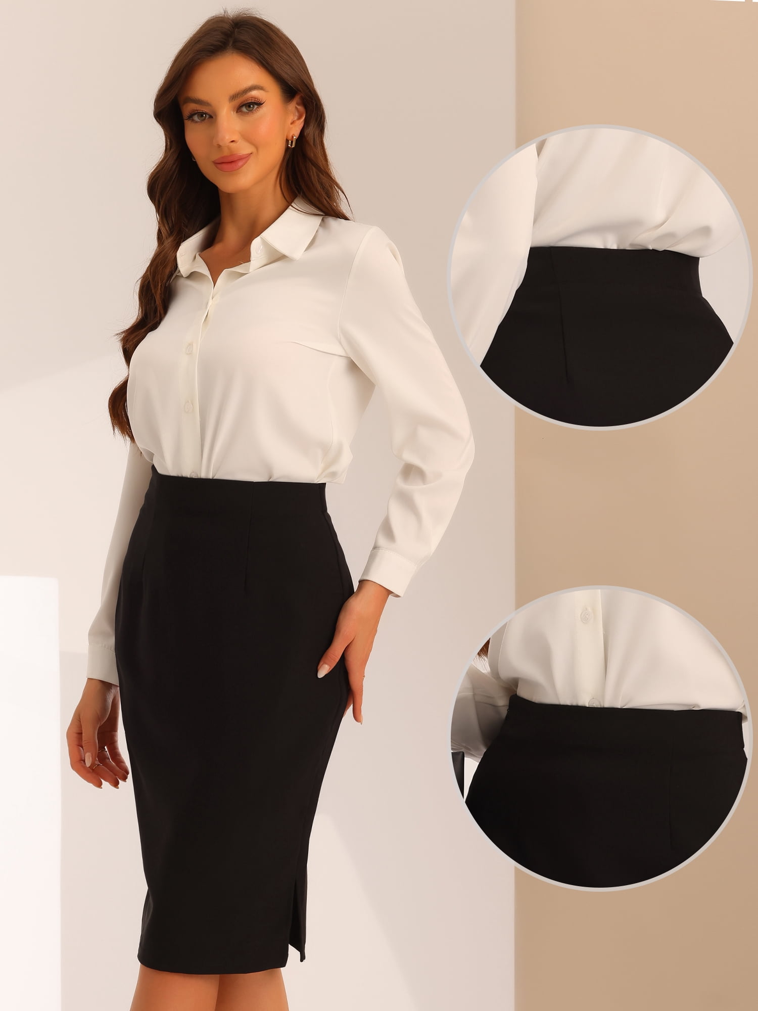 DARING DIVA Women's Knee Length High Waist Bodycon Suit Skirt S Black