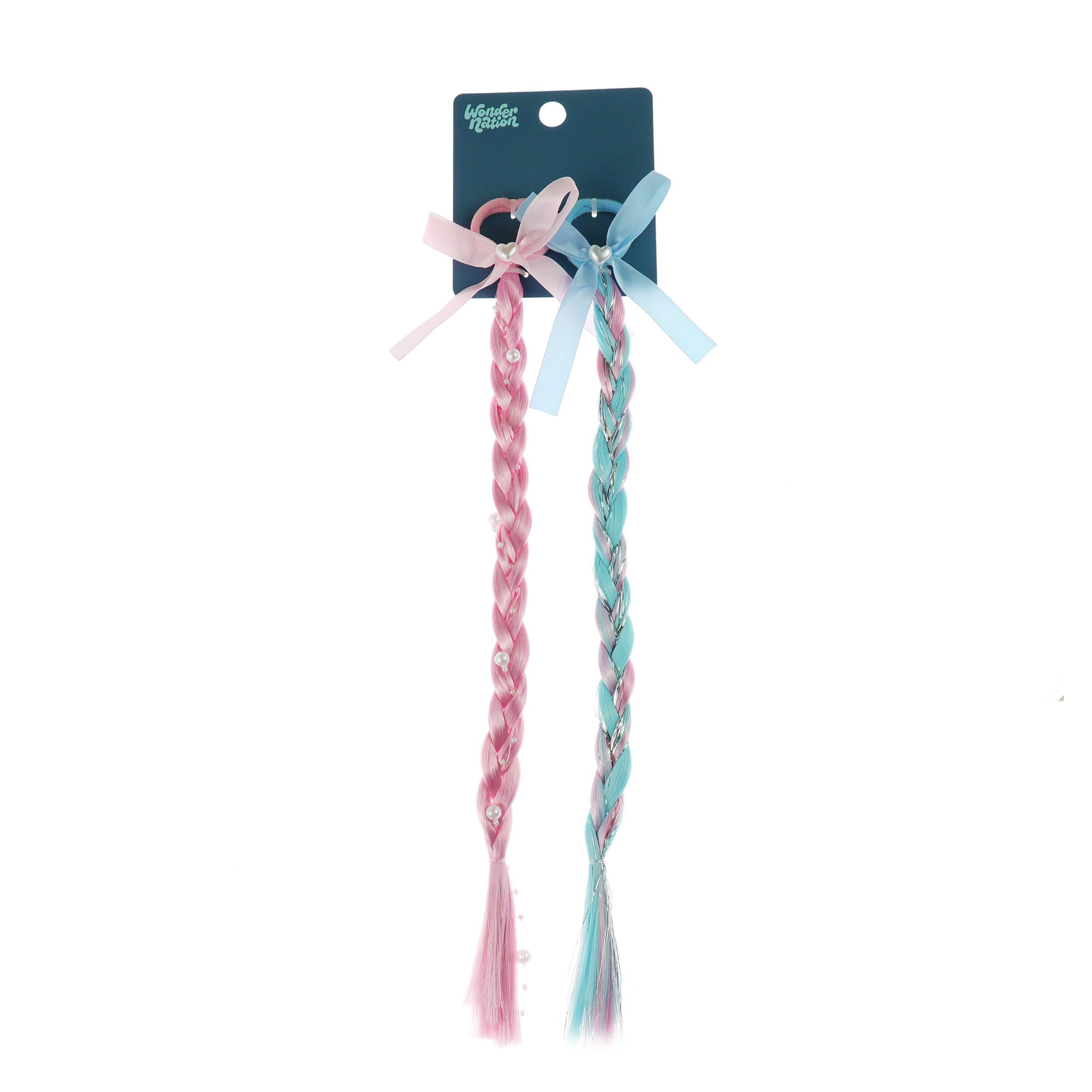 Wonder Nation 2 Pack Braided Faux Hair Set with Bow Ponies (Girl's)