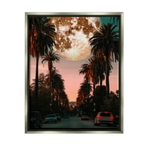 Stupell Industries Tropical Moon Sunset Botanical & Floral Painting Gray Floater Framed Canvas Art Print Wall Art, 17 x 21