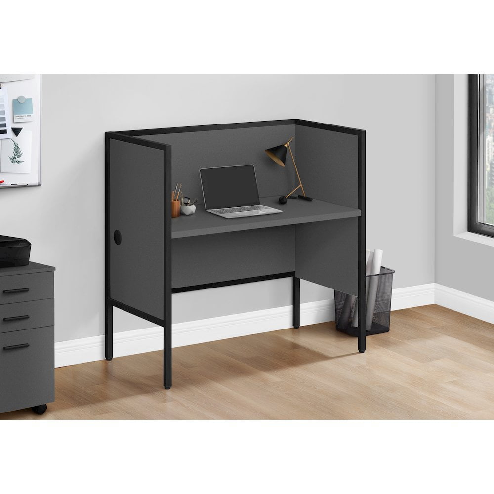 Office Cubicle, 48"L, Desk, Work, Commercial Grade, Grey Laminate, Black Metal, Contemporary, Modern