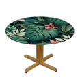 thumbnail image 3 of Nawypu Summer Tropical Monstera Palm Leaf Flower Green Plant Hawaiian Pink Red Floral Outdoor Fitted Round Tablecloth White, 3 of 7