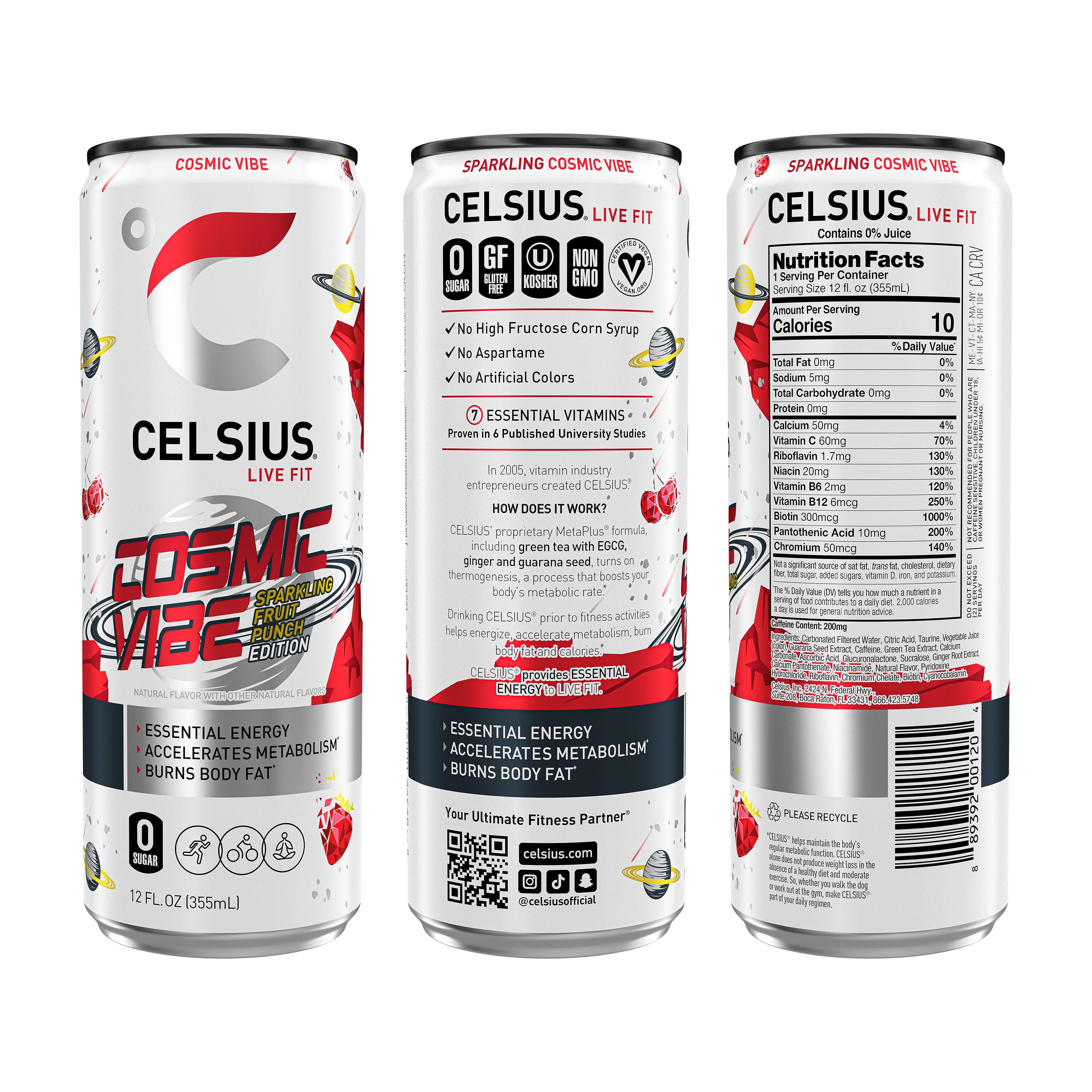 CELSIUS Sparkling Cosmic Vibe, Functional Energy Drink 12 fl oz Single Can