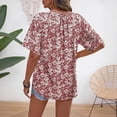 thumbnail image 3 of JULMCOMO Blouses for Women Boho Floral Print V Neck Half Button Short Sleeve Casual Summer Blouses Loose Fit Comfy Tunic Tops Red S, 3 of 3