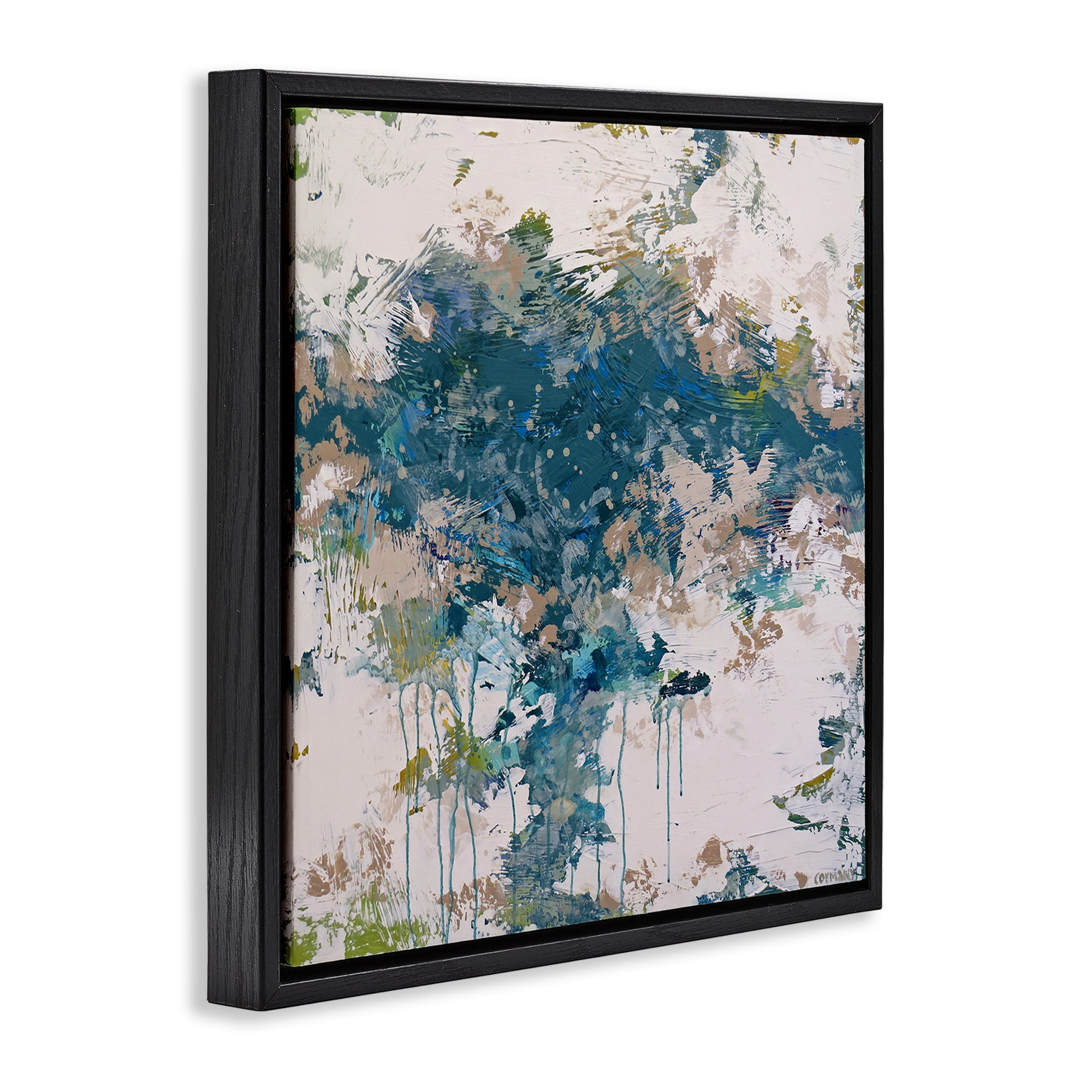 Stupell Industries Chaotic Paint Drip Abstract Abstract Painting Black Floater Framed Canvas Art Print Wall Art, 25 x 25