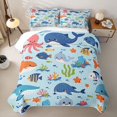 thumbnail image 2 of meiyoeat Kawaii Sea Whale Octopus Quilt King for Boys Girls, Starfish Animal King Coverlet Set, Blue, 3pcs, 2 of 7
