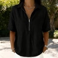 thumbnail image 5 of cfhntfmh Womens Tops Summer Half Sleeve Collared V Neck T-Shirts Zipper Loose Casual Workout Shirts Solid Color Clothes, 5 of 6