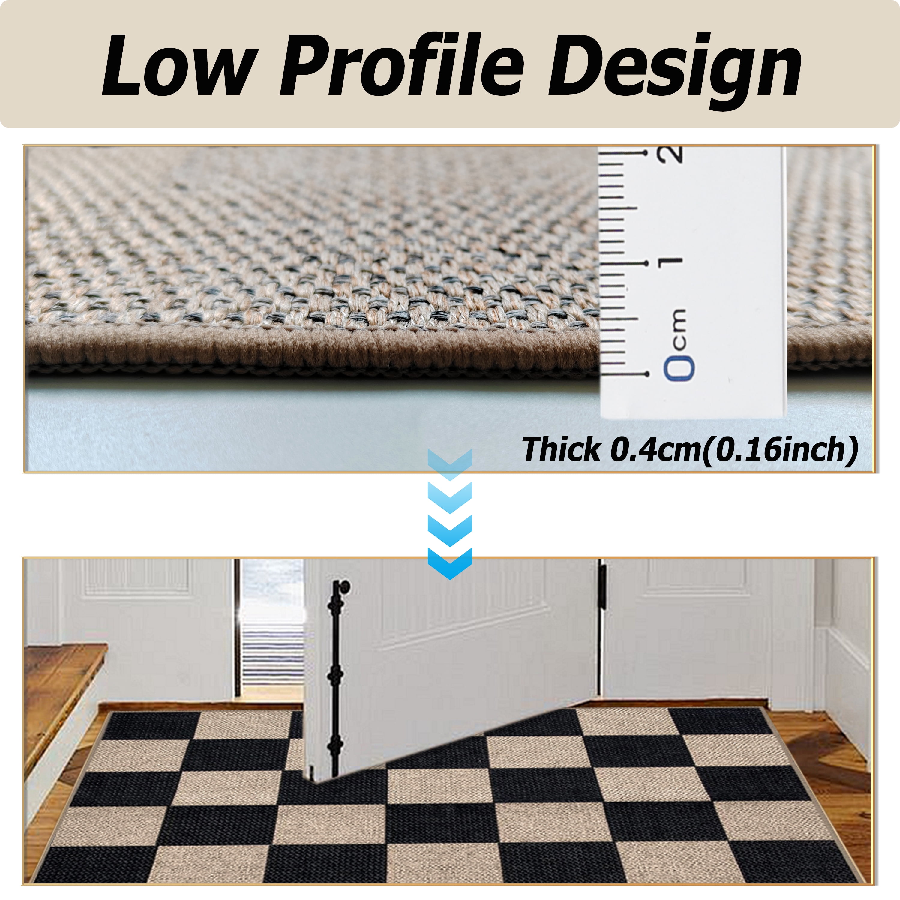 Artnice Easy Jute Indoor Outdoor Rugs, Washable Checkered Rugs Plaid Rugs, 3x5 Area Rugs for Living Room, Non Slip Carpet Mats for Home Décor
