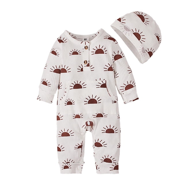 WEAIXIMIUNG Baby Set Boy Spring and Autumn Children's Natural Pattern Printed Long Sleeve Long Climbing Suit Jumpsuit 0-3 Months