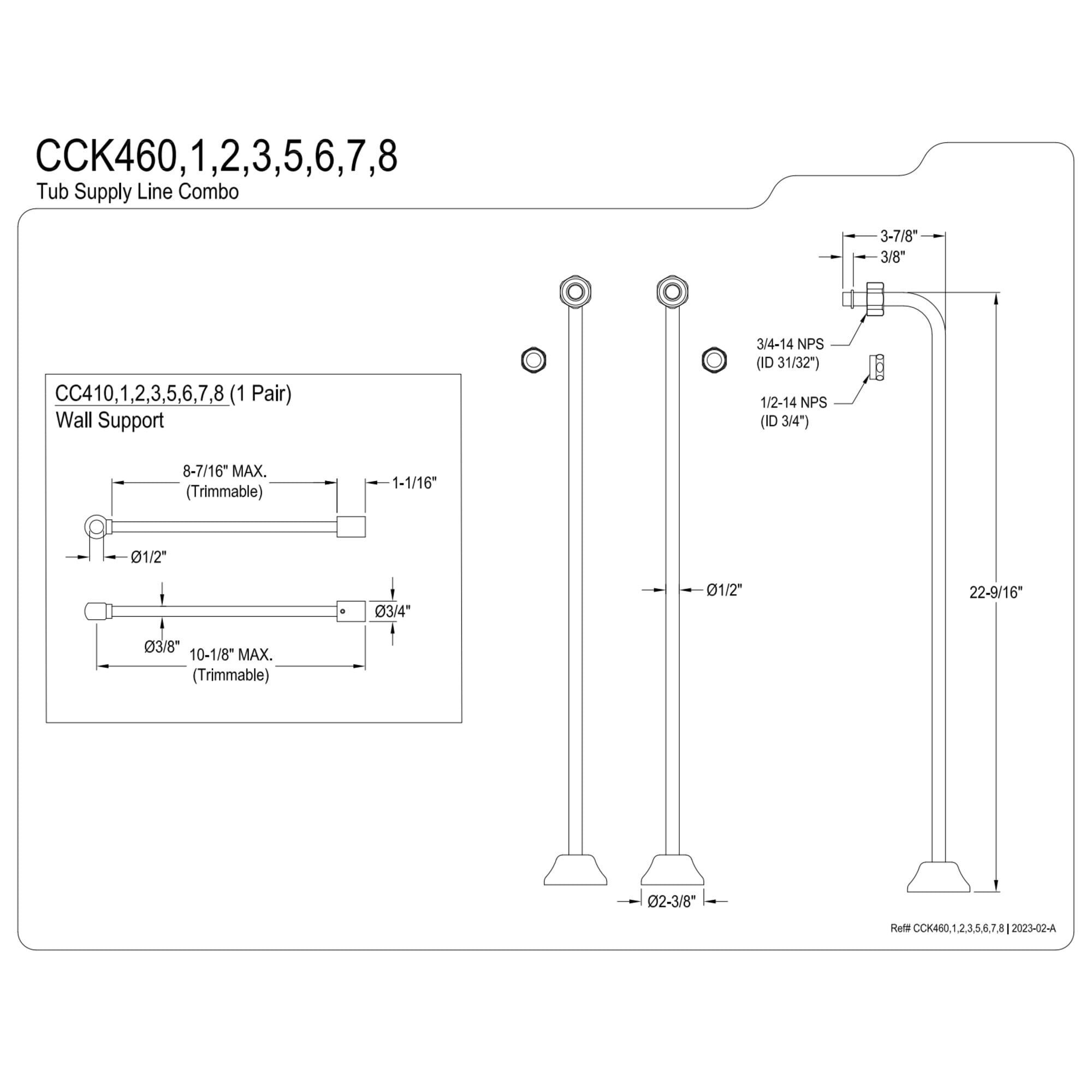 Kingston Brass CCK466 Vintage Single Offset Supply Line with Wall Bracket Combo, Polished Nickel