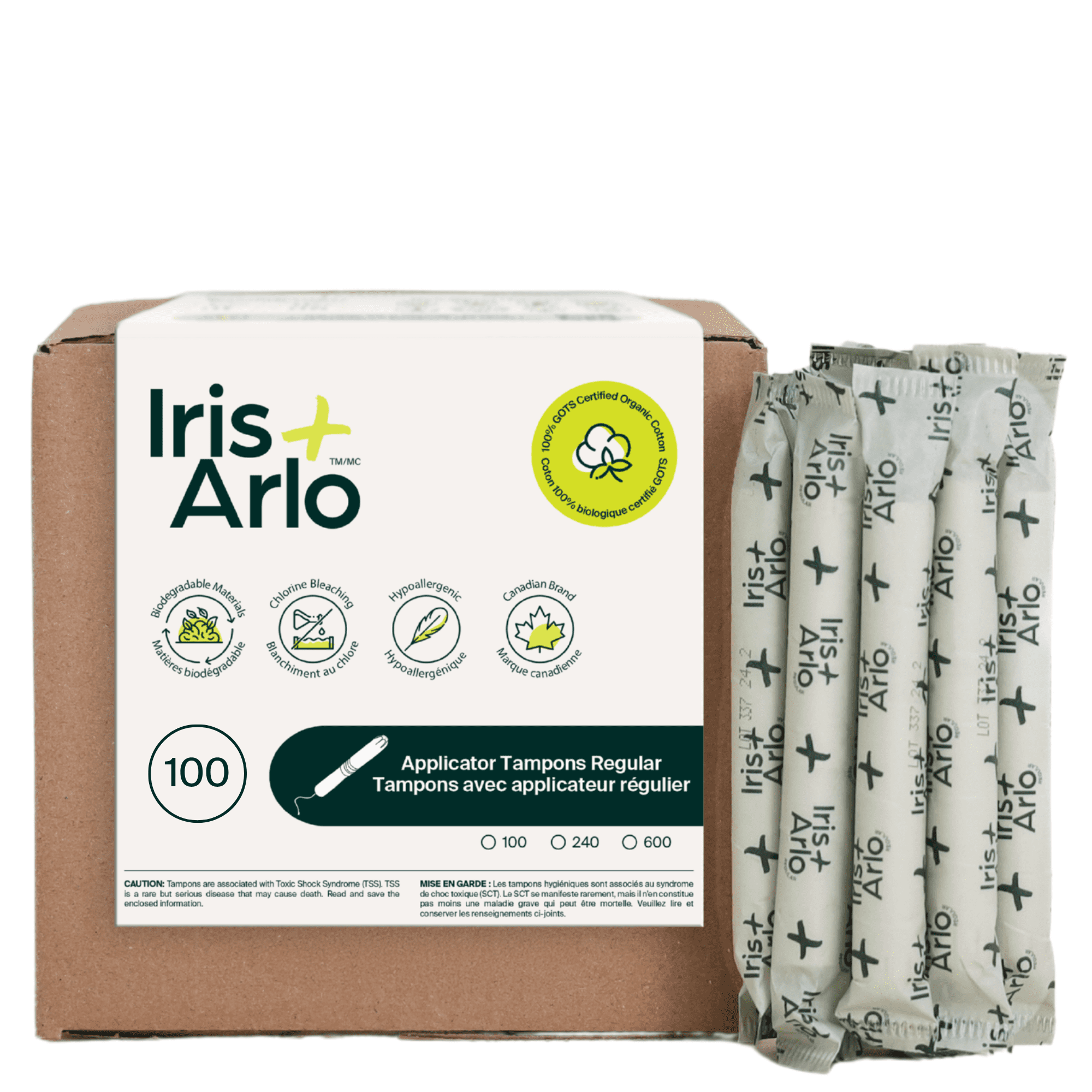 Iris Arlo Organic Tampons 100 Cotton Regular 100 Count