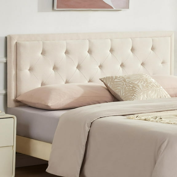 Upholstered Queen Headboard Only, Tufted Headboard Queen Size, Solid Wood Height Adjustable Modern Head Boards with Durable Metal Legs from 37" to 51", Linen Dorm Bed Headboards Only, Beige