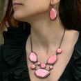 thumbnail image 4 of Pink Statement Necklace with Geometric Stone Design - Romantic Fashion Jewelry Necklace, 4 of 7