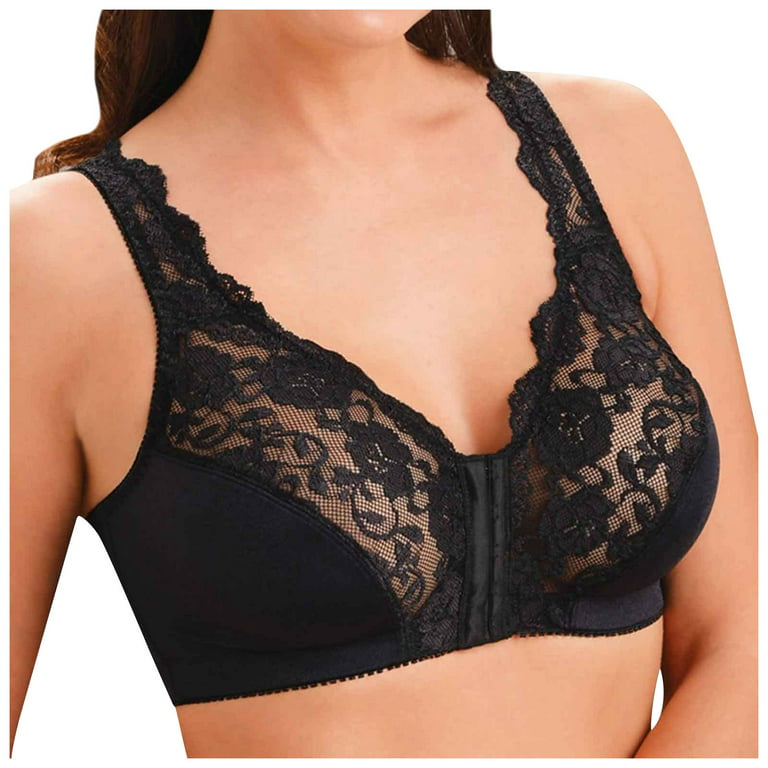 Exclare Women's Front Closure Full Coverage Wirefree Posture Back Everyday  Bra(48C, Black) 