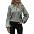 thumbnail image 2 of Stamzod Satin Tops for Women Elegant Long Sleeve Twist Knot Silk Shirt formal Business Casual Work Blouses for Women Green XL, 2 of 9
