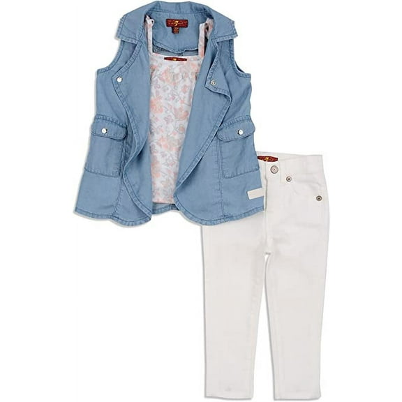 baby's three-piece denim vest, cotton top and stretch pants set