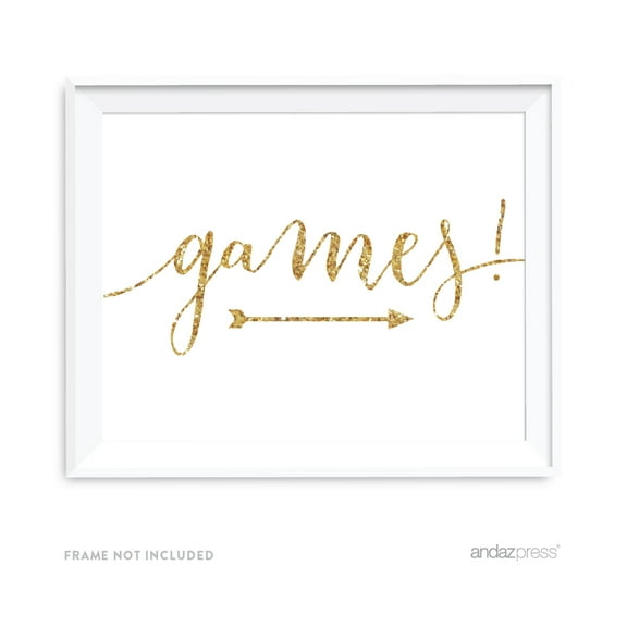 Games! Gold Faux Glitter Wedding Party Directional Signs, Double-Sided
