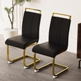 thumbnail image 2 of 2pcs Dining Room Chairs - Pu Faux Leather High Back With Golden Plating Metal Legs For Guest Black Design Of 2 Modern Kitchen Club Vanity Office Black, Fashionable Ensemble, 2 of 7