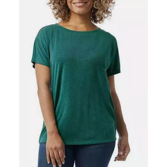 32 Degrees Ladies' Short Sleeve Ribbed Top, Gulf Coast Green XL