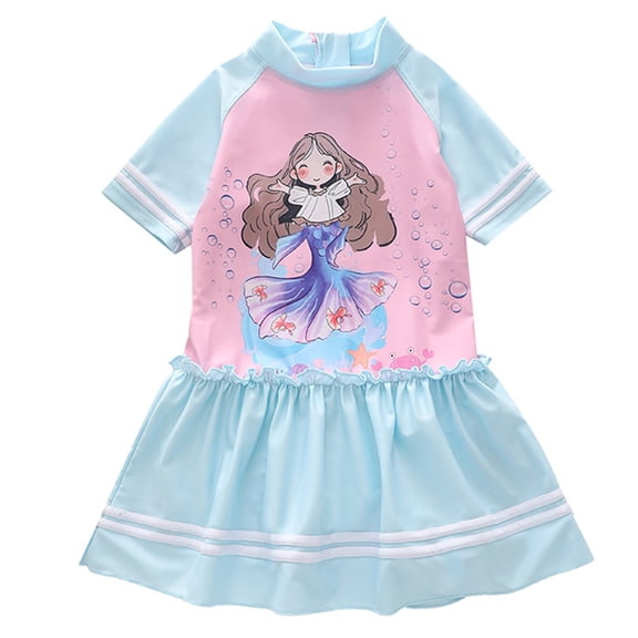 HAYIMI Swimwear Girls Swimsuit Short Sleeved Dress Style Swimsuit For Toddlers Children Sun Hot Swimsuit Cartoon Cozy Summer Kids Beach Bathing Suit
