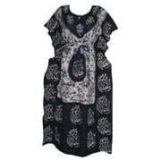 Mogul Women's Caftan Dress Black Batik Print Kimono Beach Cover Up XXL