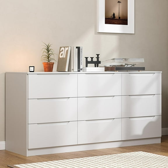 HAUXITIO 9 Drawer Dresser Chest for Bedroom, Modern TV Stand Storage Cabinets for Living Room, White