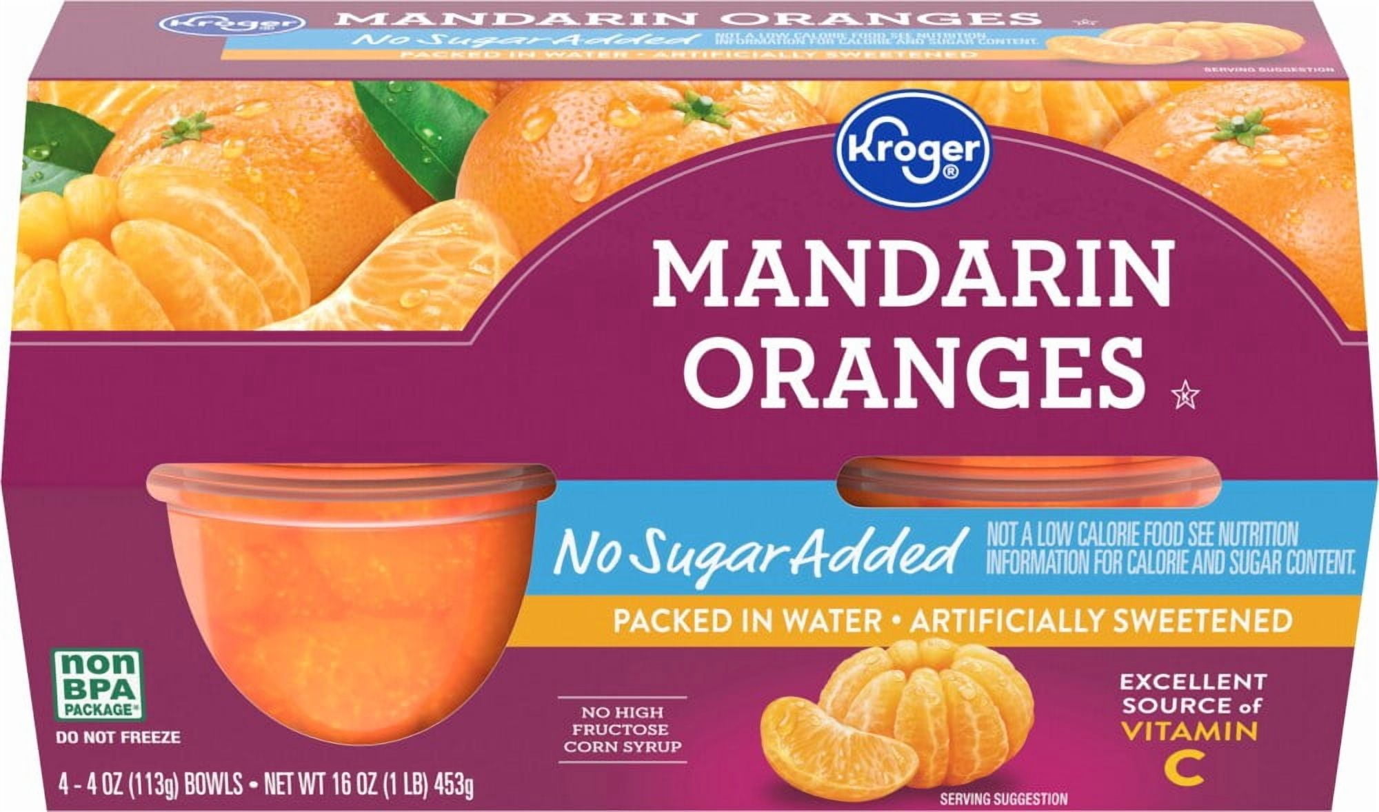 Kroger Mandarin Orange Cups No Sugar Added 4 ct / 4 oz - 3 Pack