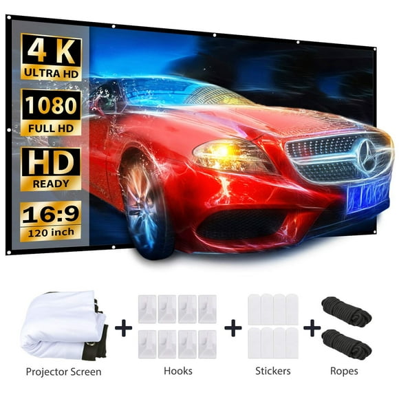 VANKYO Projector Screen 120 inches 16:9 Portable Indoor Outdoor Projection Polyester Spandex Movie Screen Foldable Wall Mounted with Peel and Hooks