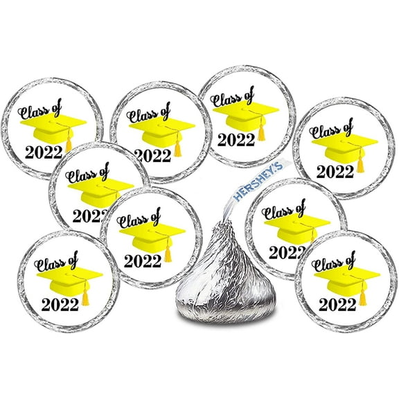 216 Graduation Party Cap Class of 2022 Favor Kisses Stickers Labels Stickers (Yellow)