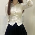 thumbnail image 4 of Women Slim Fit Plain Long Sleeve Button Down Collar Shirt Blouse Sexy Solid Top, 4 of 11