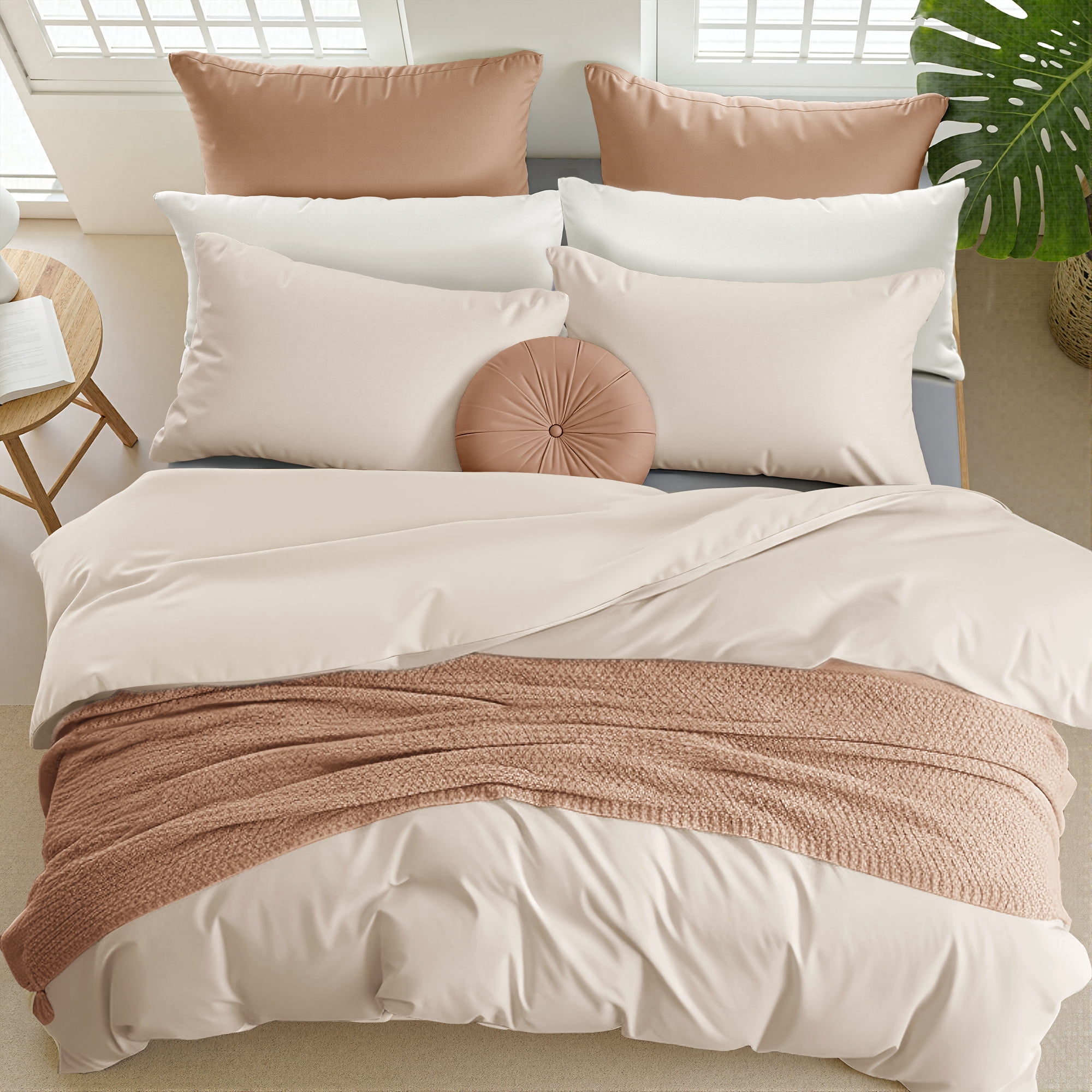 Exclusivo Mezcla Queen Bedding Duvet Cover Set, 3 Pieces Lightweight Comforter Cover with Pillow Shams (Brich Beige)