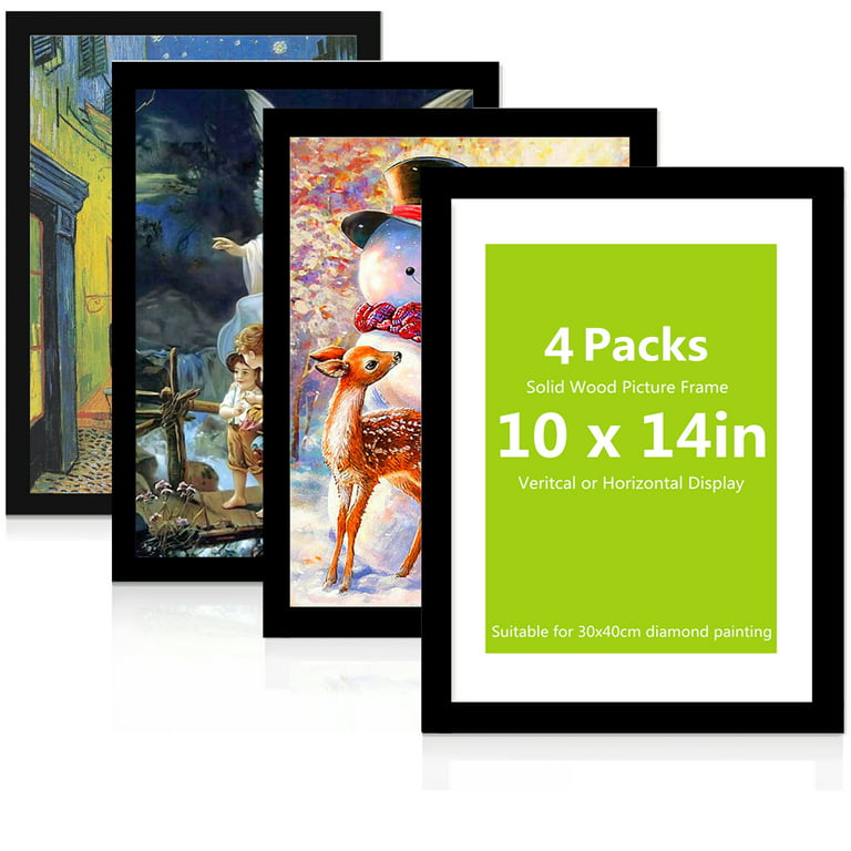 10x14 Picture Frame Set of 4, Diamond Painting Wood Frames Display  9.5x13.6in, Specific Frames for 30x40cm/12x16in Diamond Painting Canvas,  Wall Gallery Photo Frames (Black) 