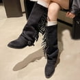 thumbnail image 5 of Dasayo Women's Boots Wide Calf Black Mid-Calf Slouch Buckle Low Heel Fringe Boots Women Shoes 36, 5 of 9