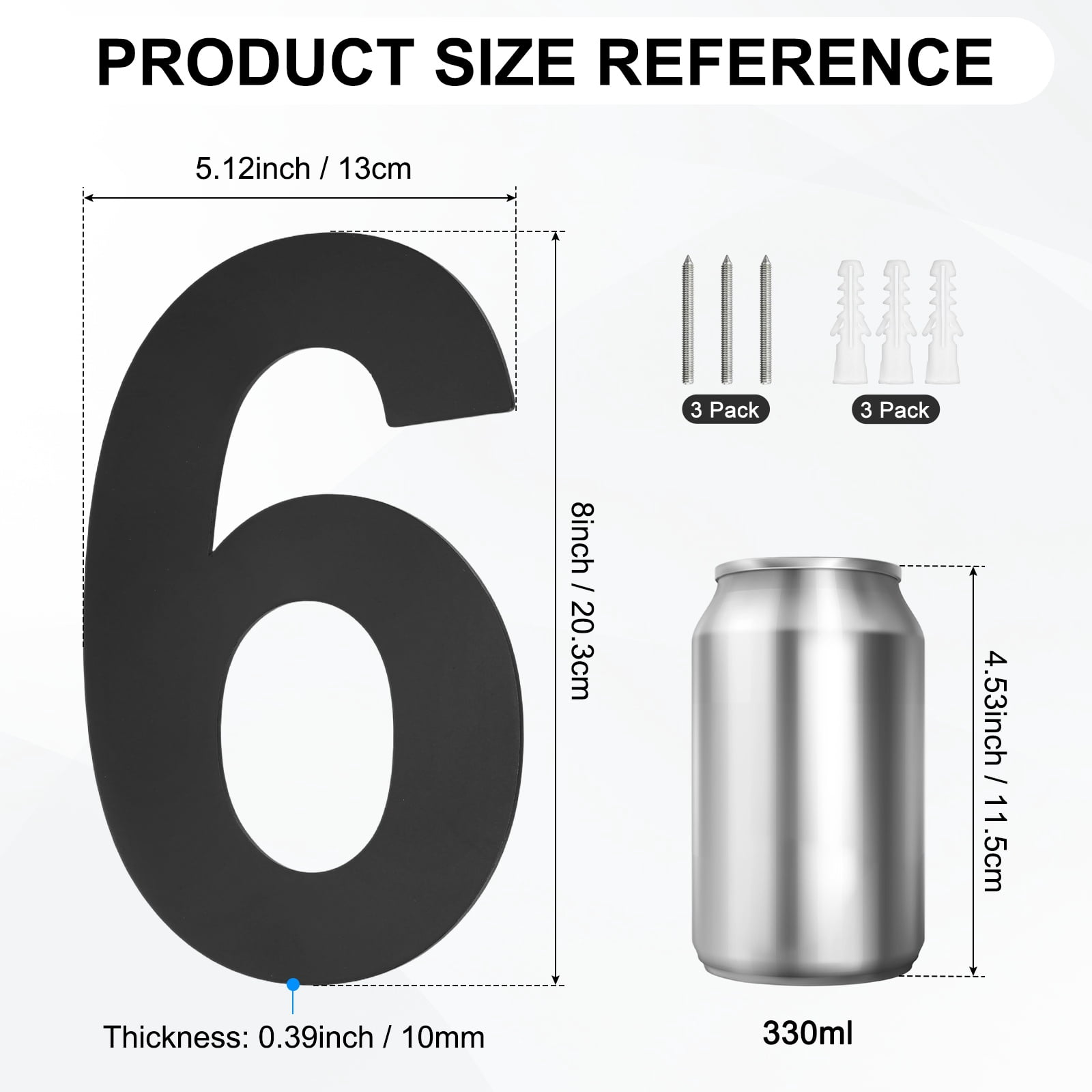 Uxcell 1-Pack Modern Floating House Numbers for Outside, 8 Inch Stainless Steel Matte Black Large Address Number [Digit 6]