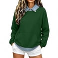 thumbnail image 2 of Smsaxvxz Sweatshirts for Women Fall Fashion Collar And Hem Denim Patchwork Shirts Loose Fit Pullover Tops Green M, 2 of 6